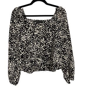 Sanctuary Small Black Cream Meadow Blouse Top in Hazed Graphic Spot Button Front